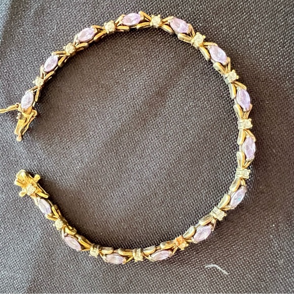 Vintage 925 Sterling Silver bracelet Purple Stones And Clear Stone - Picture 9 of 13